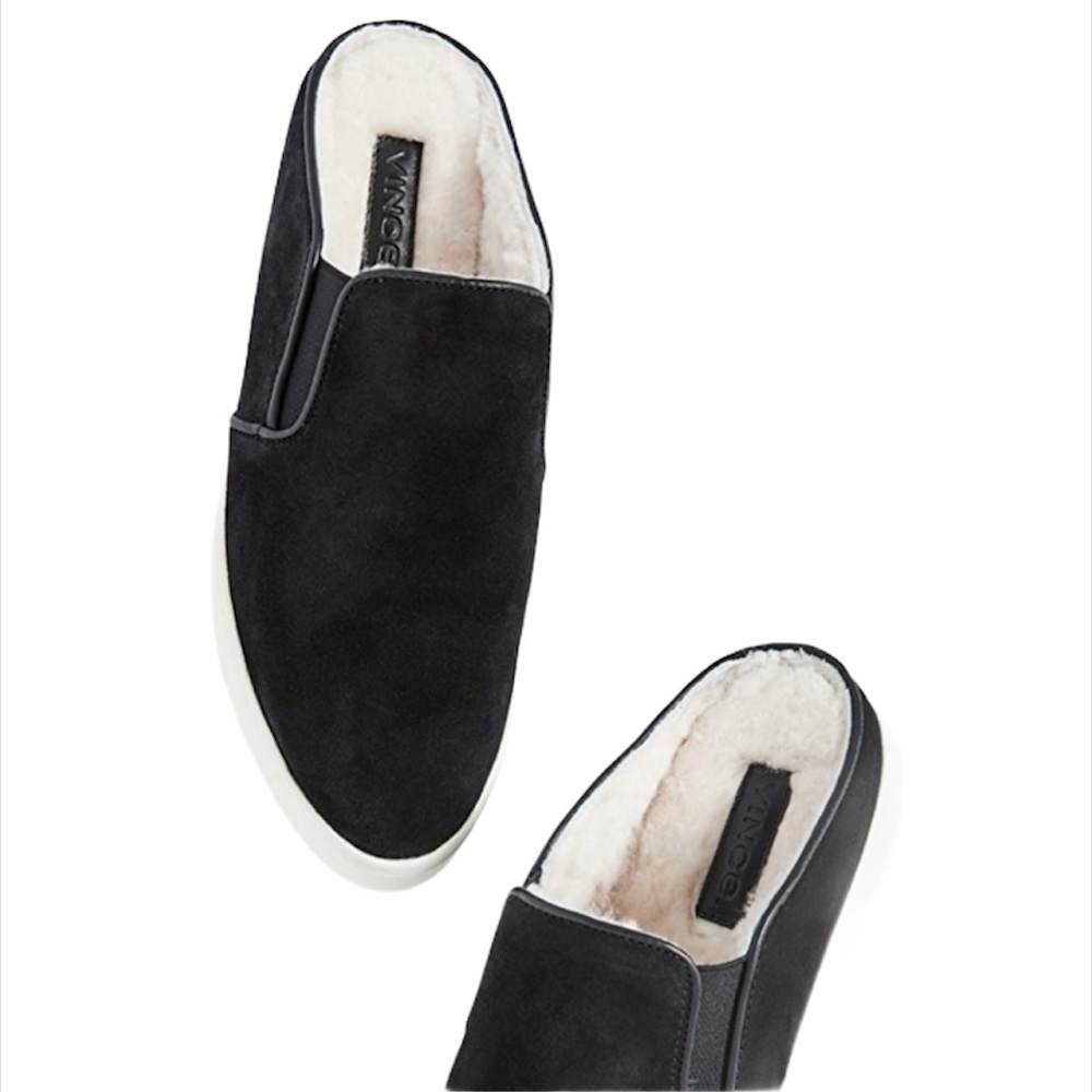 Vince Garvey 2 Shearling Black Suede Mule Sneakers